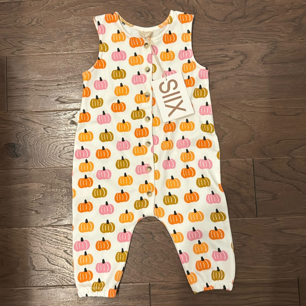 NWT Spearmint Love SIIX organic cotton baby girl jumpsuit fall autumn pumpkins